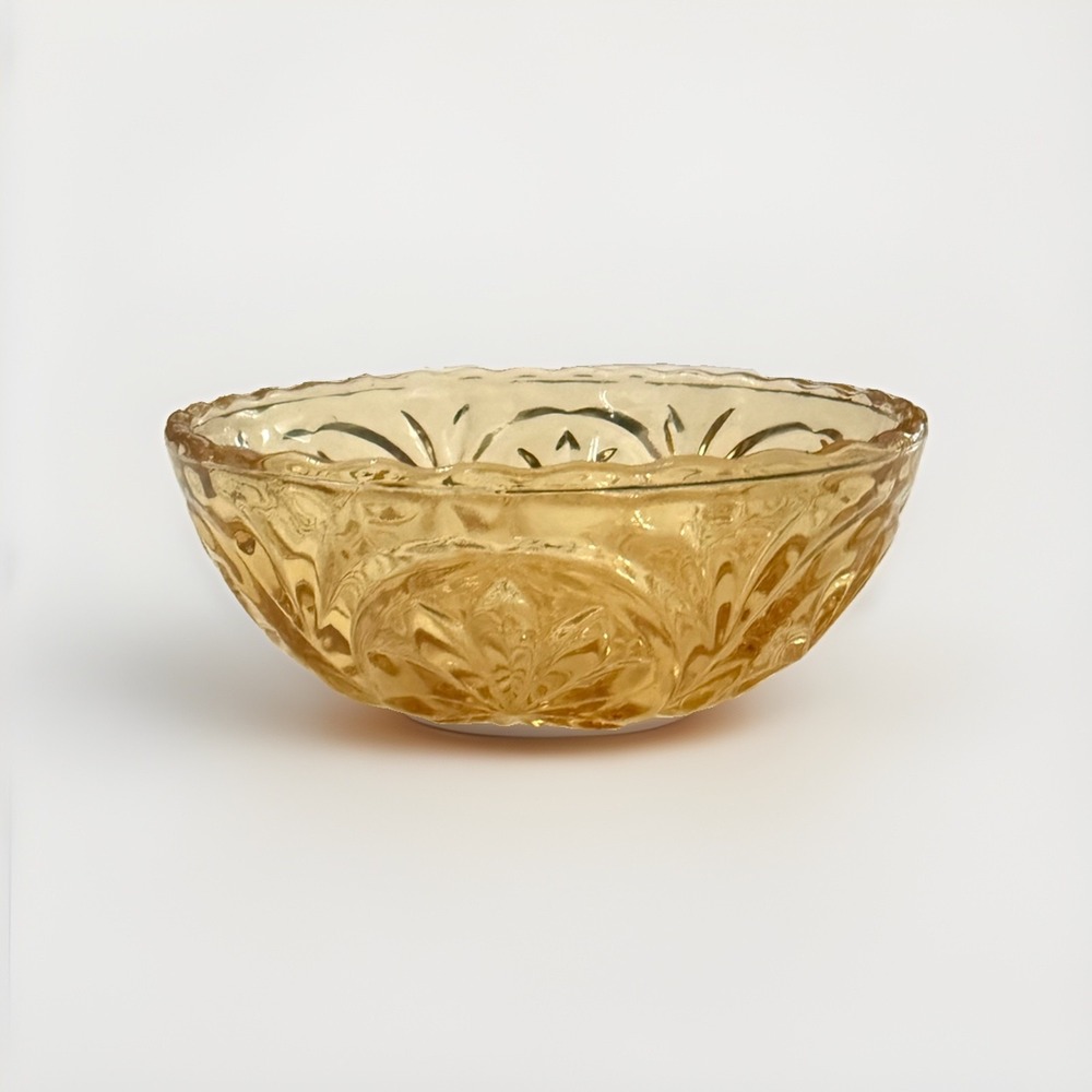 Vintage Anchor Hocking Yellow Amber Star Cameo Bowl 4" Diameter